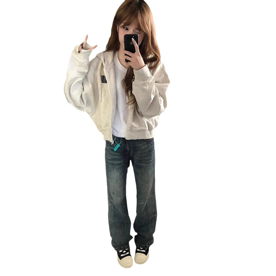 Vintage Zipper Hooded Cardigan Sweater for Women