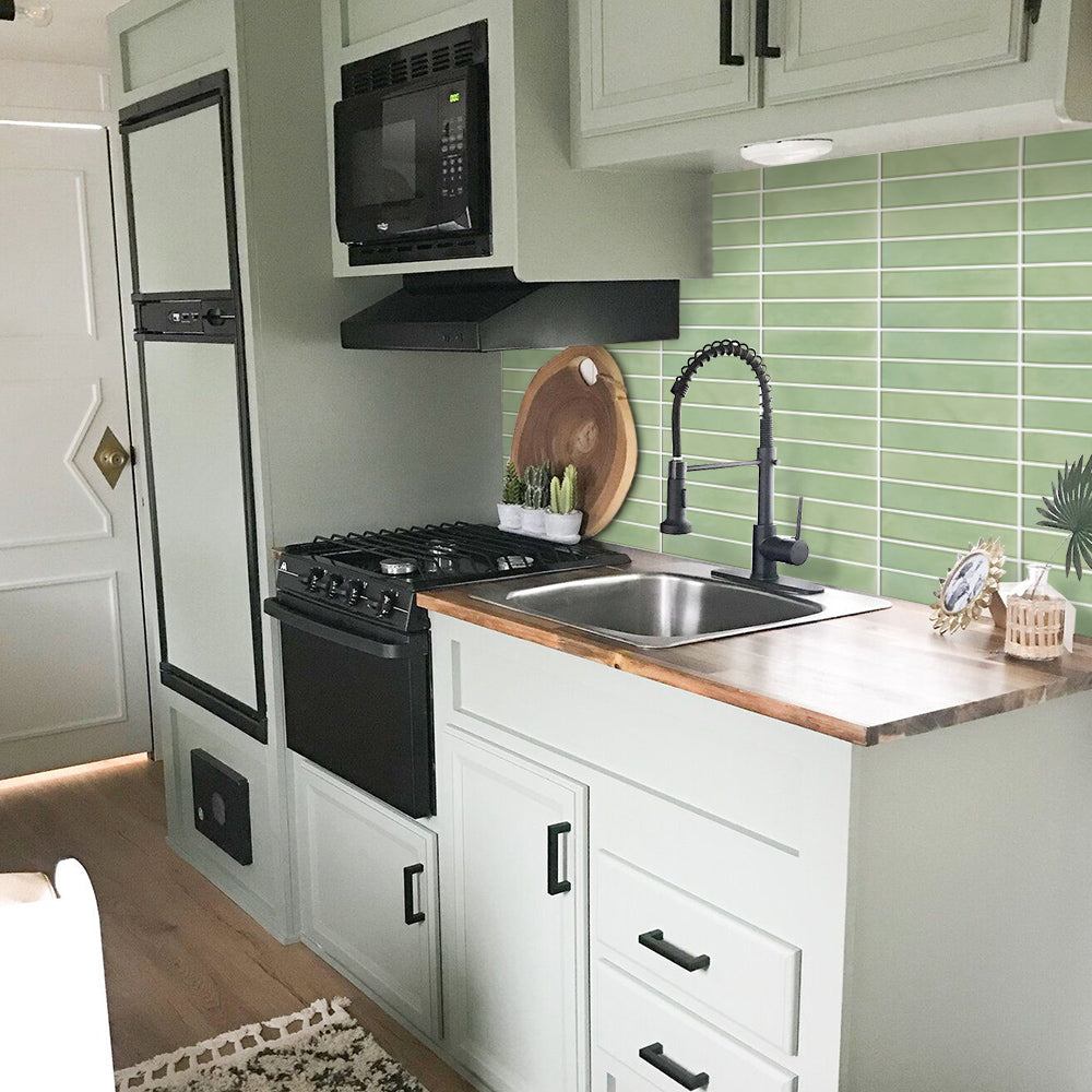 3D Sage Green Linear Mosaic Peel and Stick Wall Tile