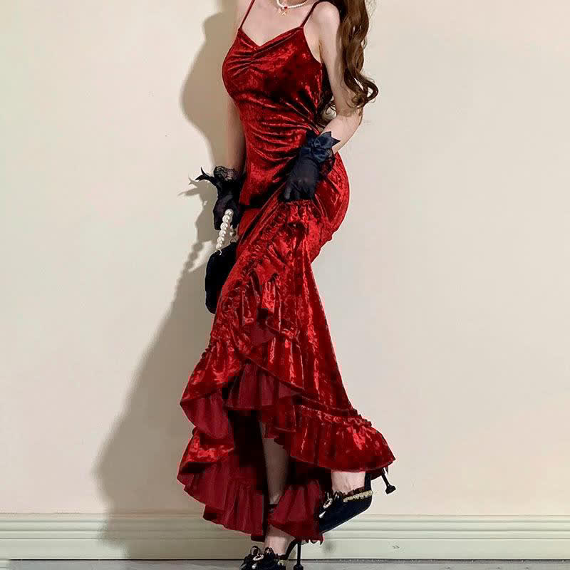 Vintage V-neck Fishtail Slip Dress