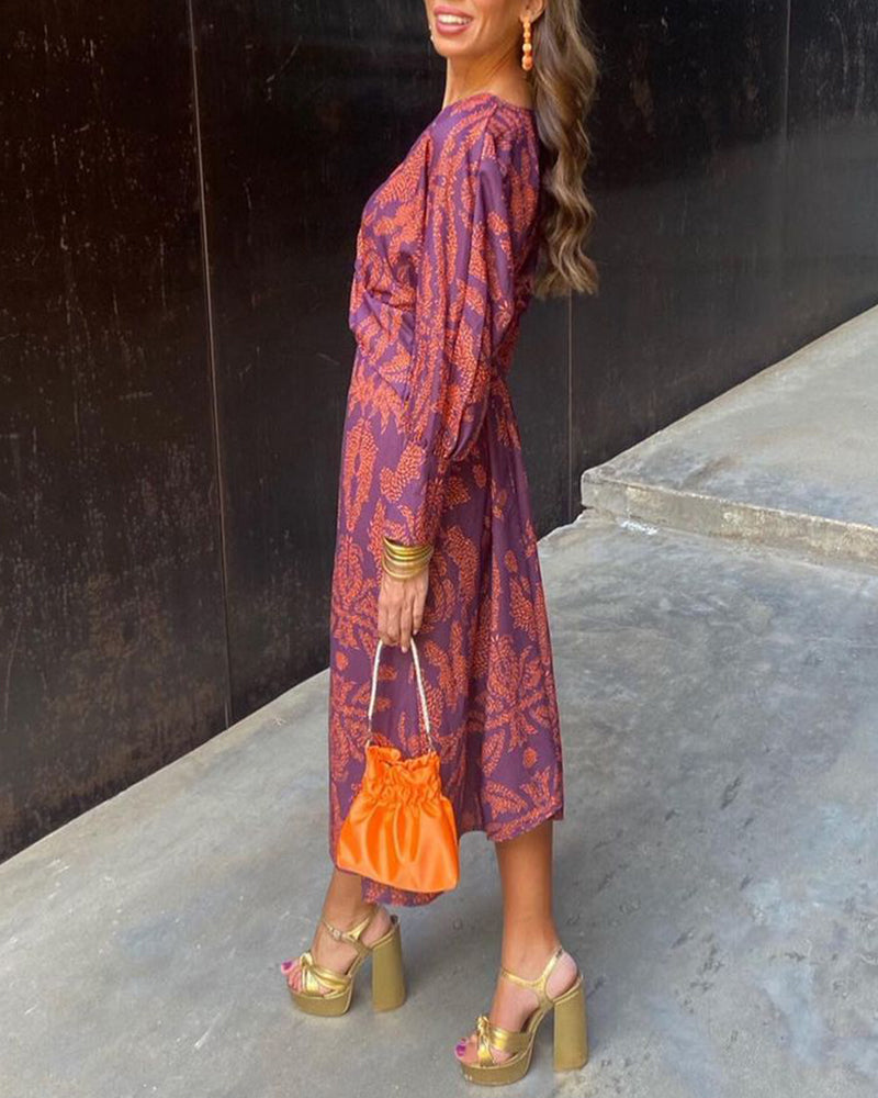 Vintage Draped Long Sleeve Midi Dress