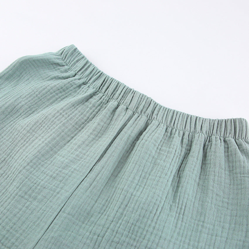 Women Summer Cotton Linen French Simplicity Sports Shirt Shorts Double Layer Gauze Pajamas Women Homewear