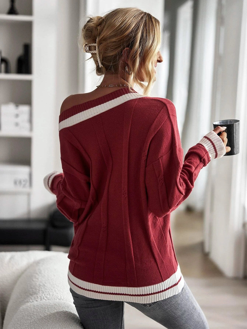 Red Print Long Sleeve Sweater
