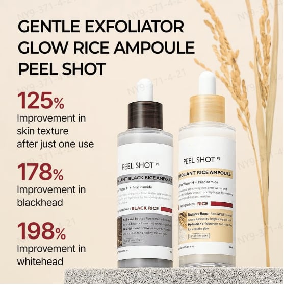 Peel Shot Glow Rice Ampoule Duo - Serums for Brightening, Exfoliating, and Moisturizing