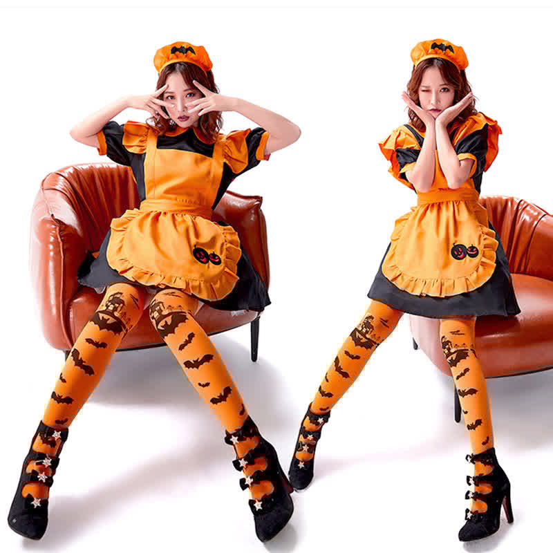 Cosplay Pumpkin Bat Embroidery Doll Collar Maid Dress