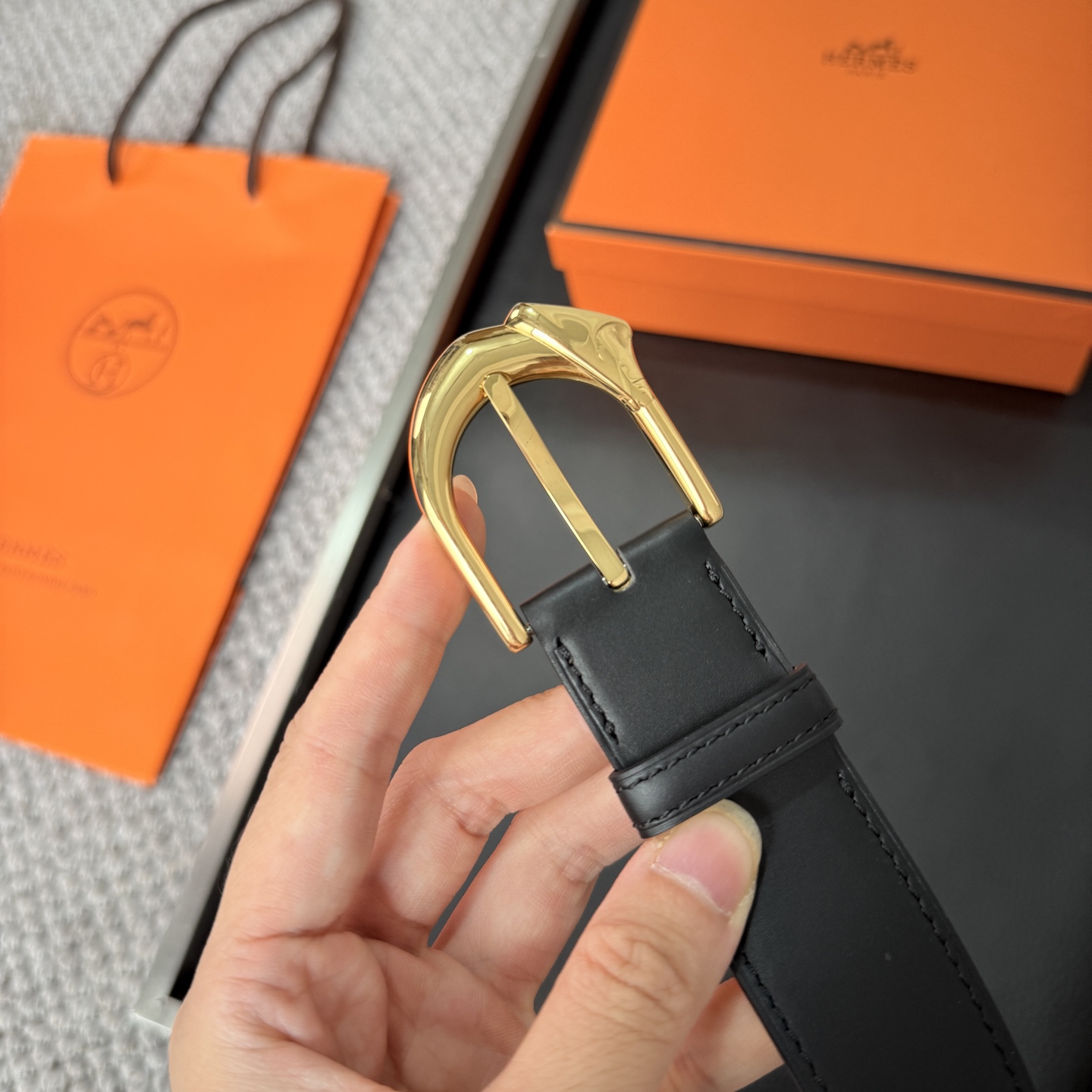 Hermès BoxTogo calfskin double-sided belt 3.2CM wide
