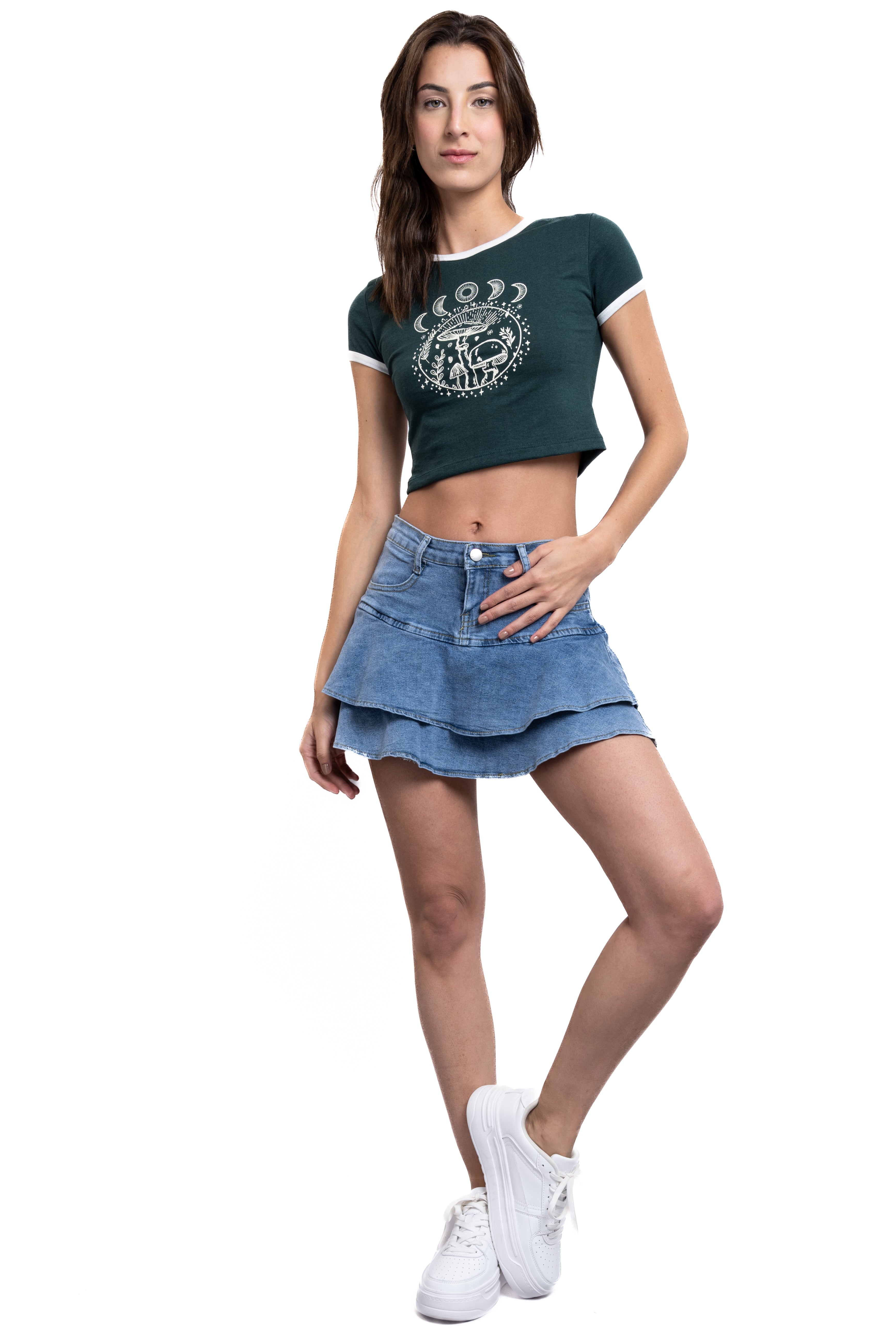 Denim ruffled skort