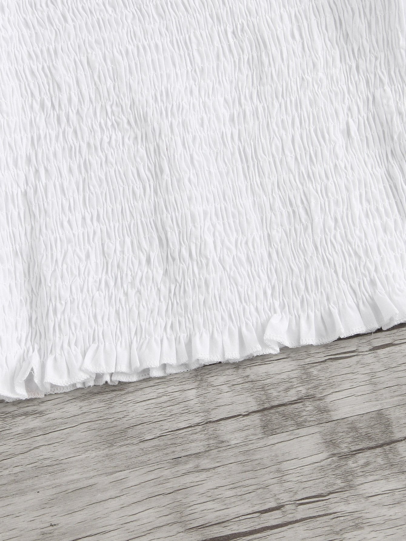 Frill Trim Shirred Off Shoulder Crop Top