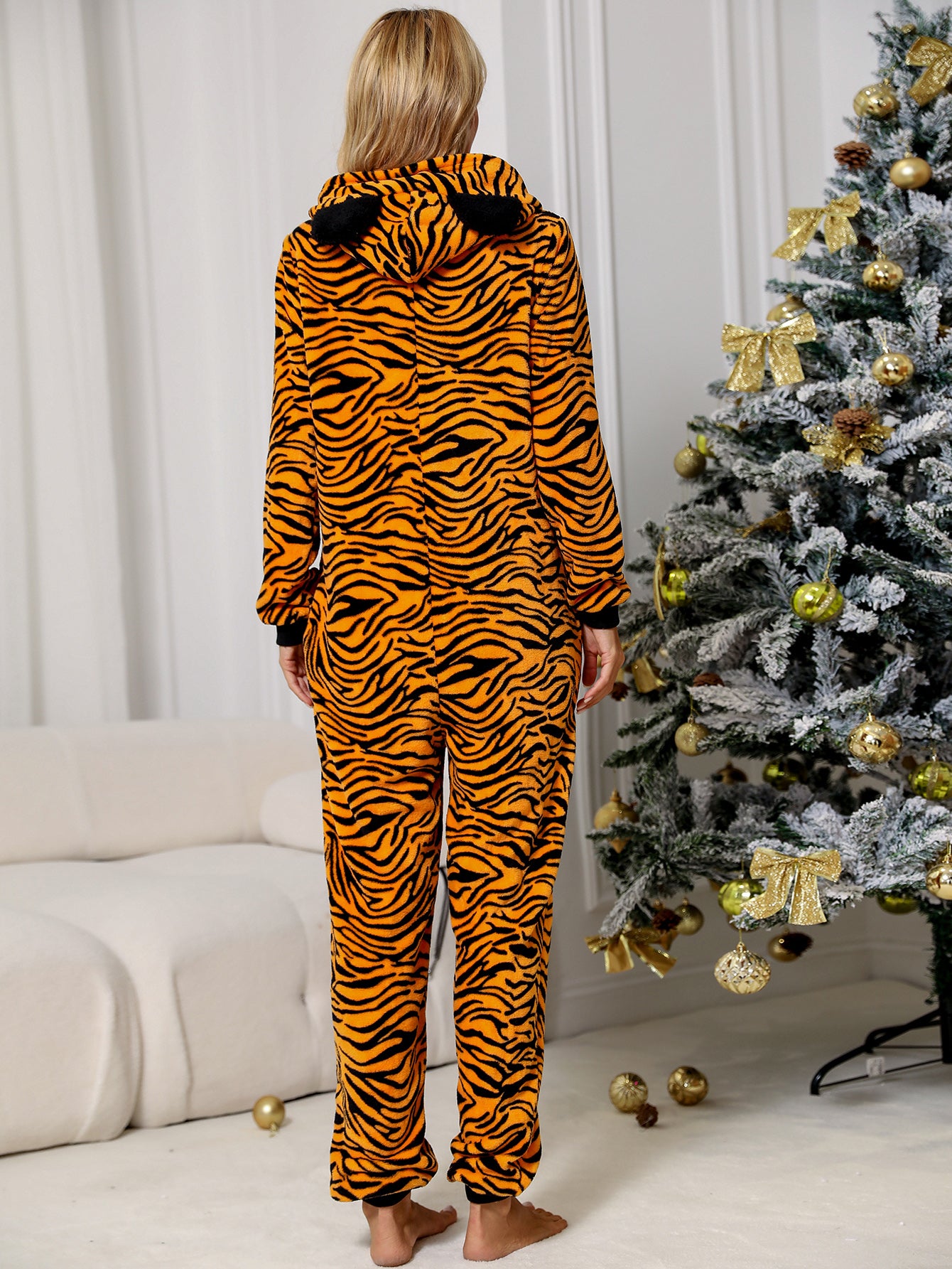 Autumn Winter Women Long Sleeved Trousers Home Casual Breathable Hood Flannel Jumpsuit
