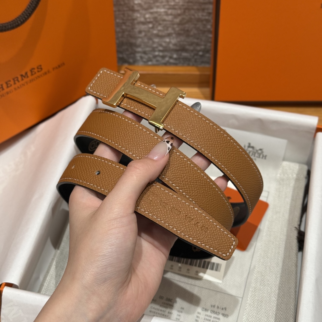 Hermès Women's Shell Element Double-Sided Leather Belt 2.4cm Width