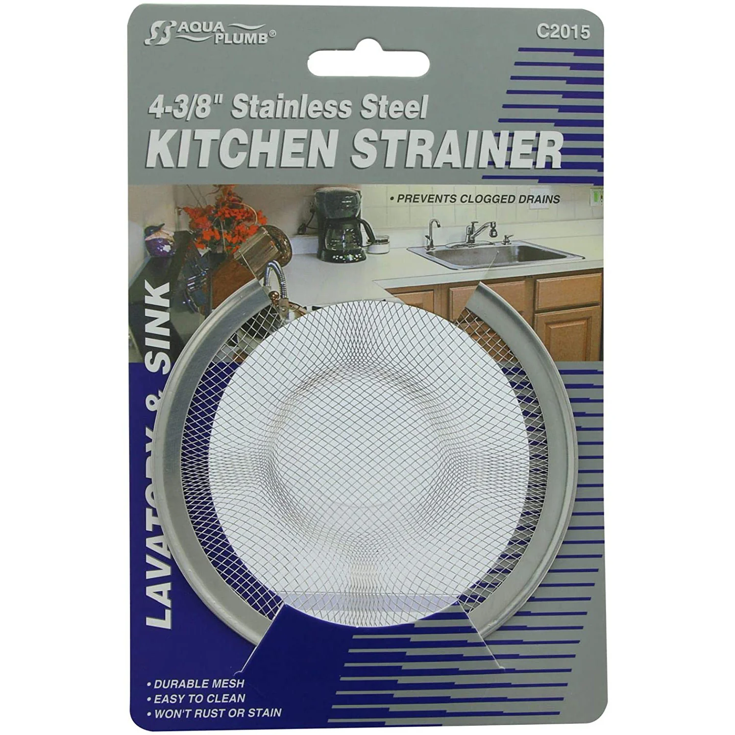 Aqua Plumb Stainless Steel Mesh Kitchen Sink Strainer, 4.375 Inches