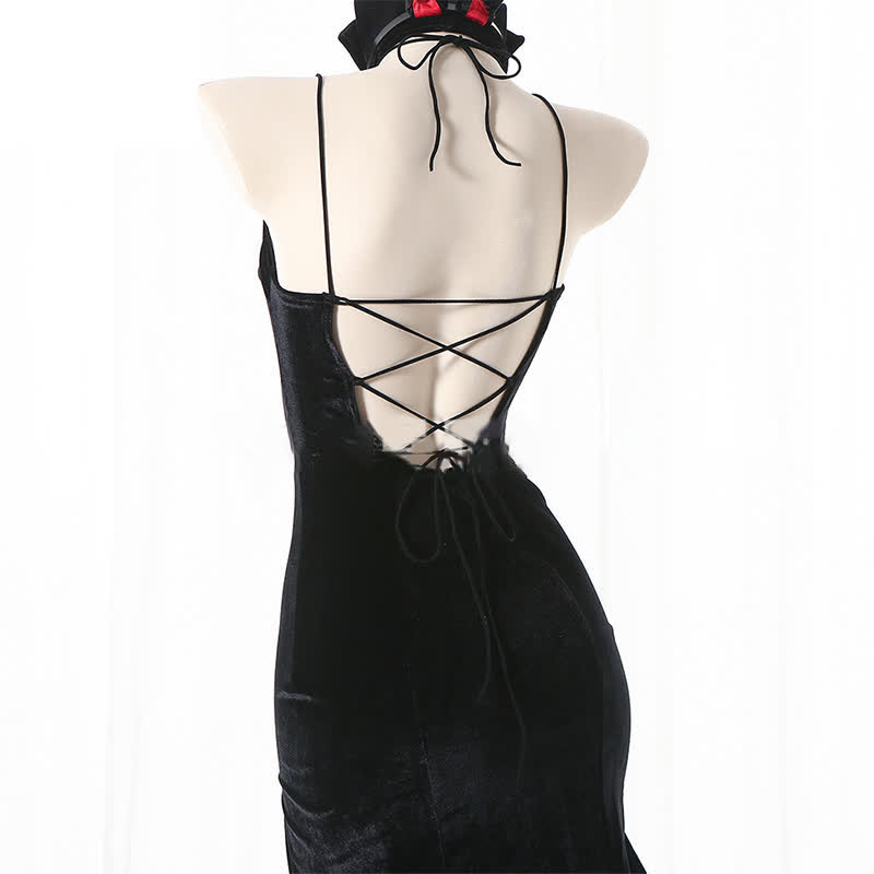 Cosplay Nurse Lace Up Bunny High Split Lingerie Dress