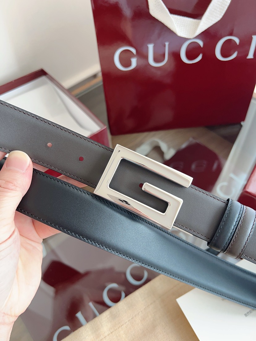 Gucci GG swivel buckle leather belt 3.5cm wide