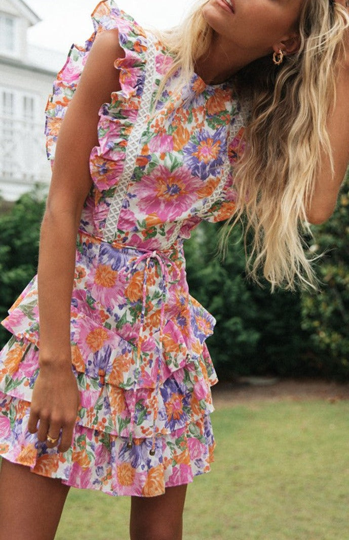 Women's Printed Round Neck Halter Cake Dress