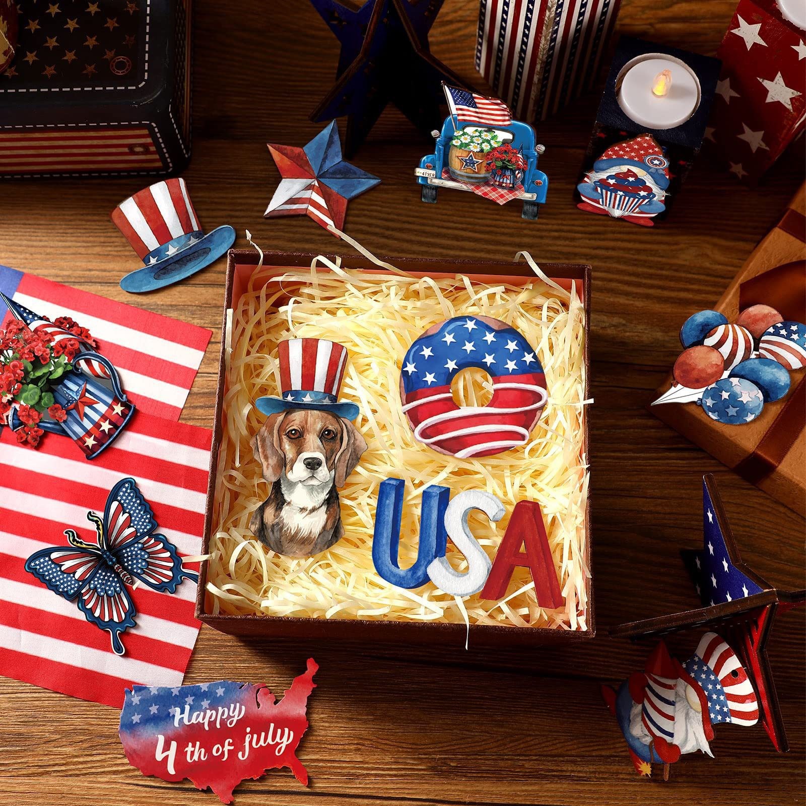 🔥[SAVE 50% OFF]--Independence Day Patriotic Decor-Handmade Double-sided printing Wooden Ornaments with the equipped rope