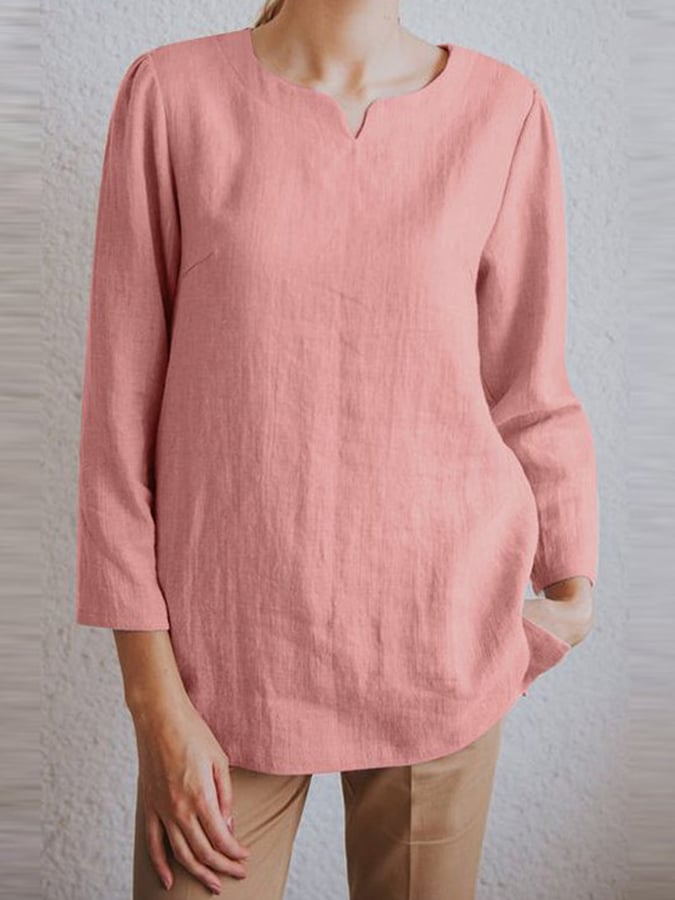 Women's V-Neck Long Sleeve Loose Design Casual Shirt