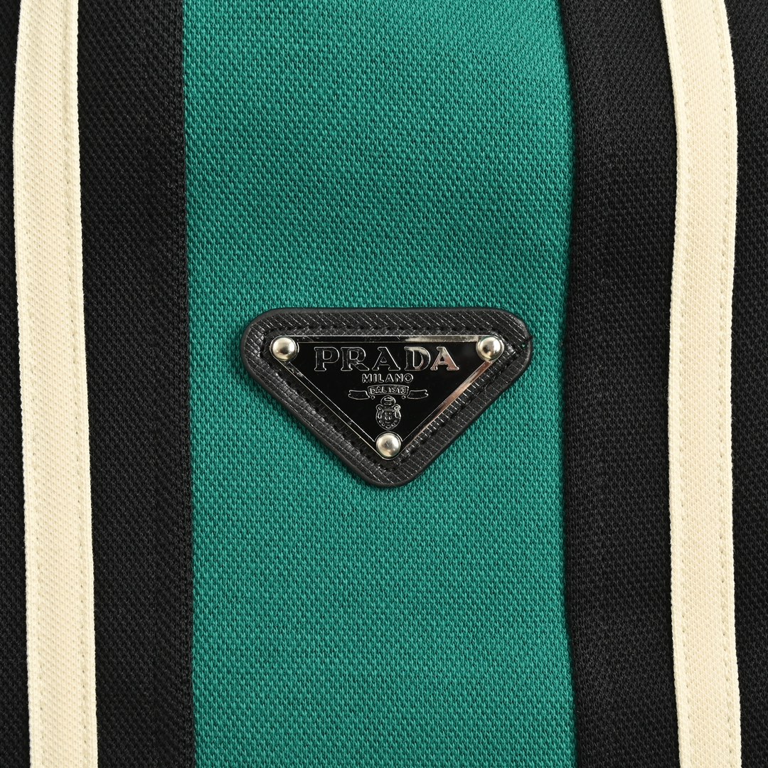 Prada 24Fw triangle logo green webbing patchwork suit trousers