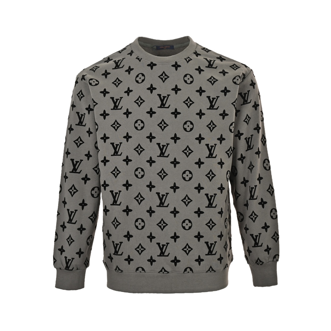 Louis Vuitton 24Fw all-over monogram flocked print crewneck sweatshirt