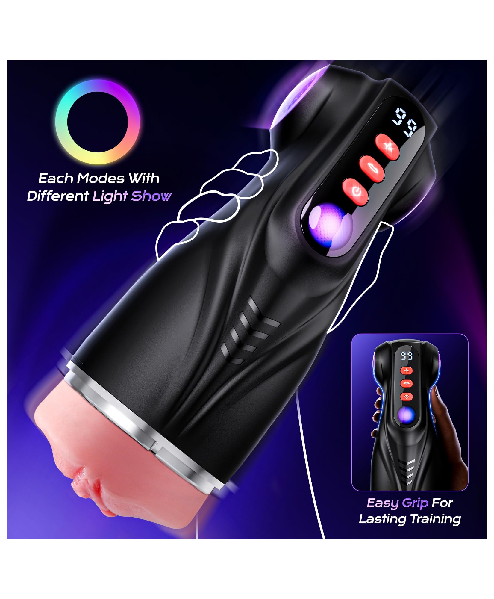 Male Masturbator Sex Toys for Men - 3 Sleeves Sets AI Sync Pocket Pussy Penis Pump with 9 Sucking & 9 Vibrating, APP Control Mens Sex Toy Adult Toys, Colorful Lighting Stroker Blowjob Machine