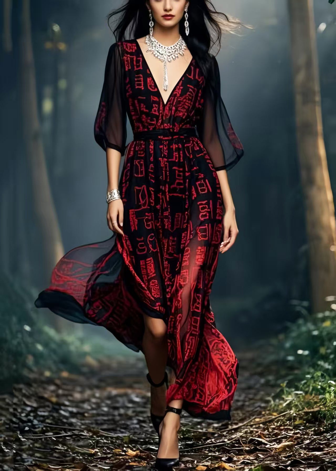 Beautiful Black Tie Dye Chiffon Vacation Dresses Summer