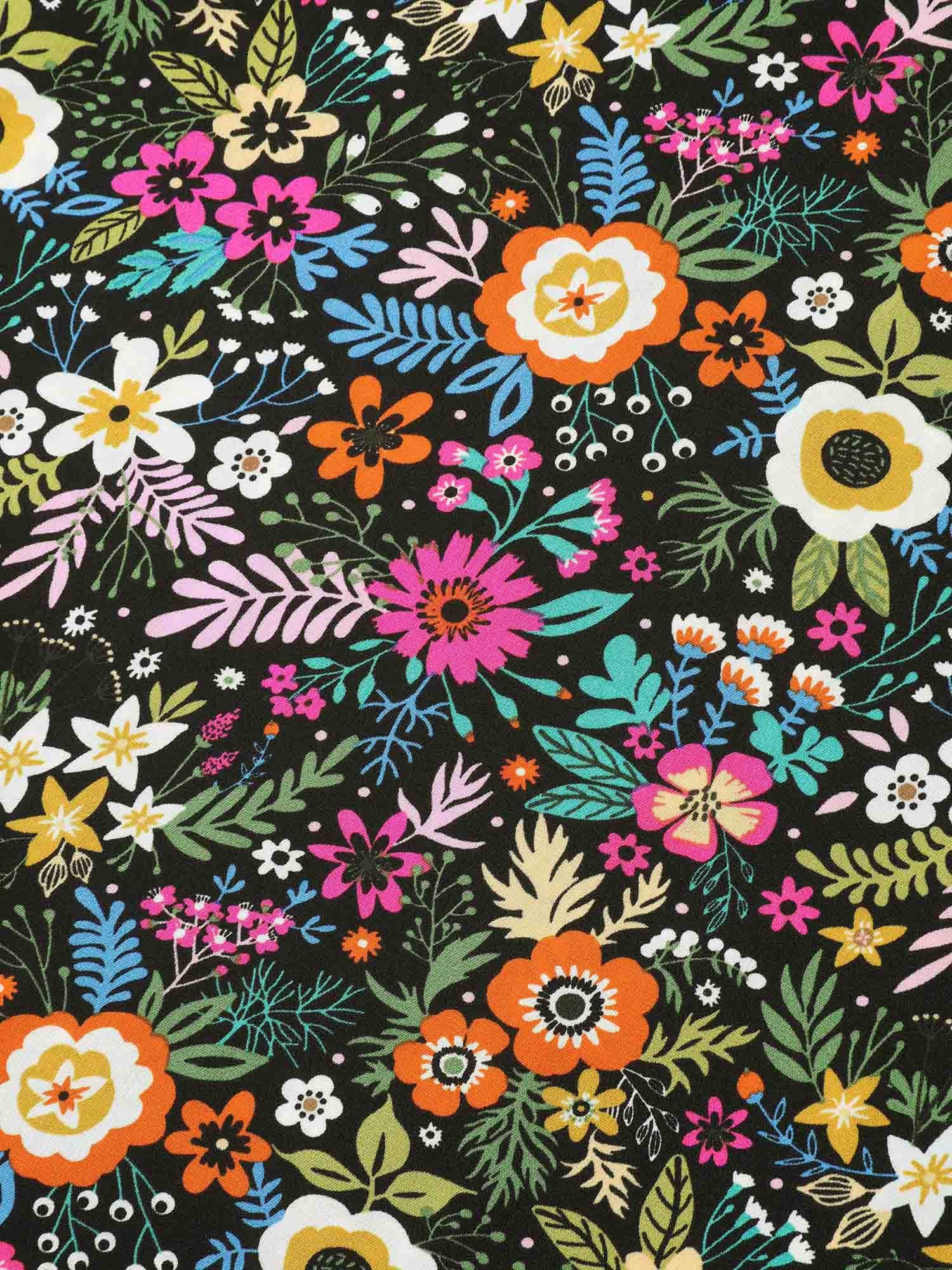 Bold Floral Print Pockets Midi Dress