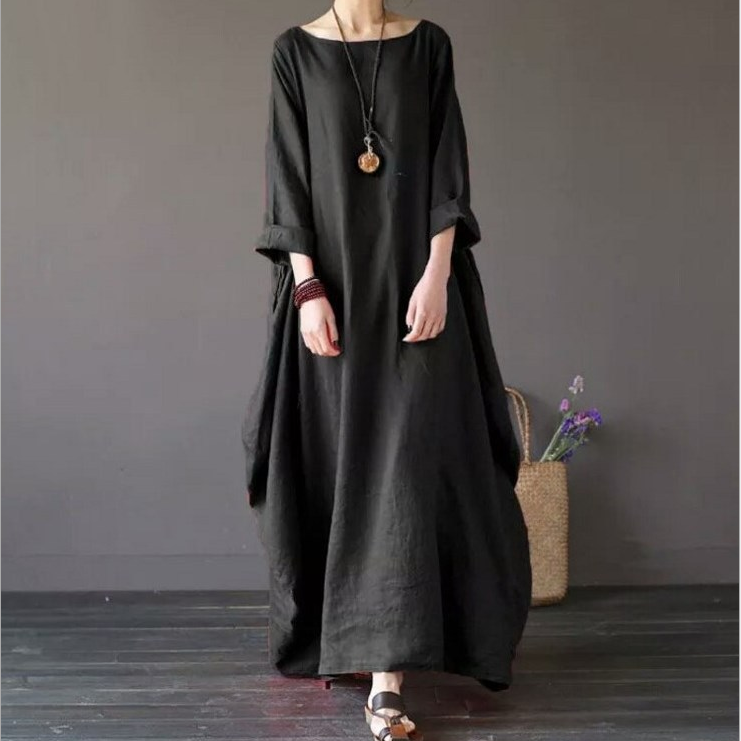 Ladies Casual Solid Color Loose Dress