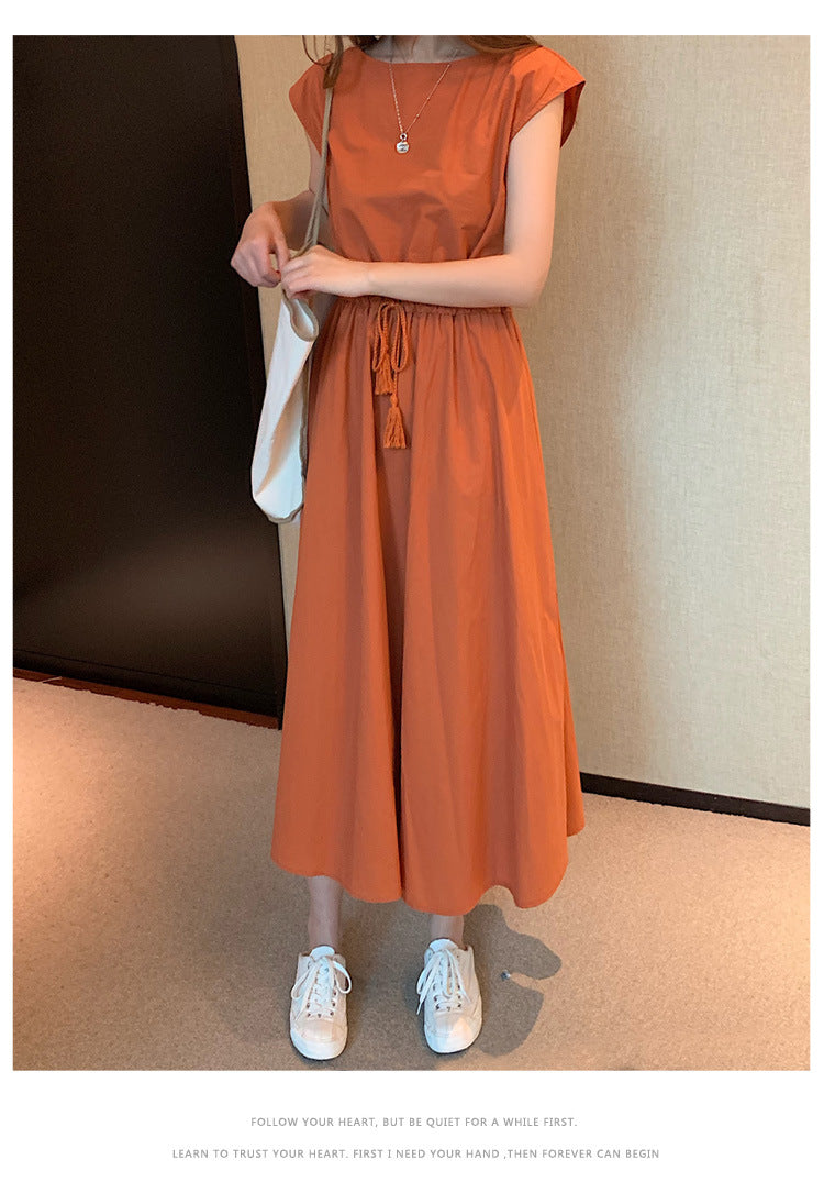 Retro Dress Women Summer Gentle Elegant Can Waist Trimming Loose plus Size Cotton Linen Large Swing Dress