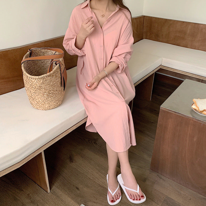 Shirt Dress High Grade Summer Women Niche Age Reducing Solid Color Loose Fitting Maxi Dress