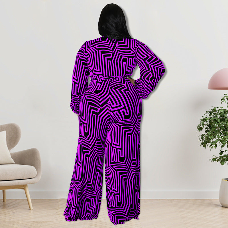Plus Size Women Clothes Long Sleeve One Piece Straight Leg Pants