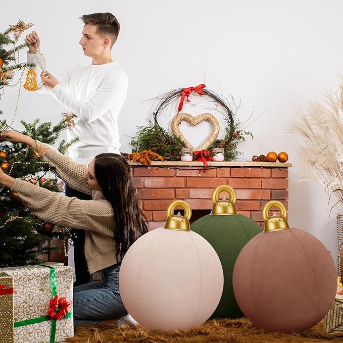 🎈🎈24inch Flocking TPU Inflatable Christmas Balls Lantern Balls Holiday Ornaments