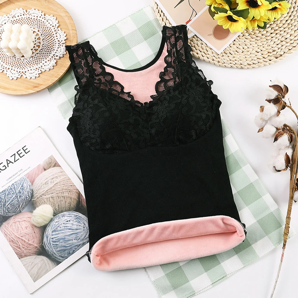 Winter Lady Thermal Lace Built-In Bra Vest Undershirt