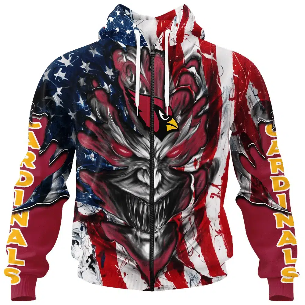 ARIZONA CARDINALS DEMON FACE AMERICAN FLAG-3D UNISEX HOODIE
