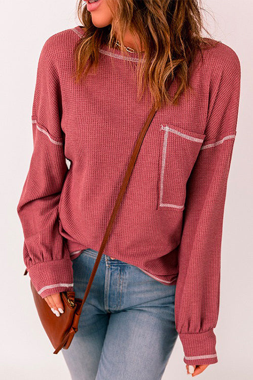 Heididress Crewneck Long Sleeve Color Block Waffle Top