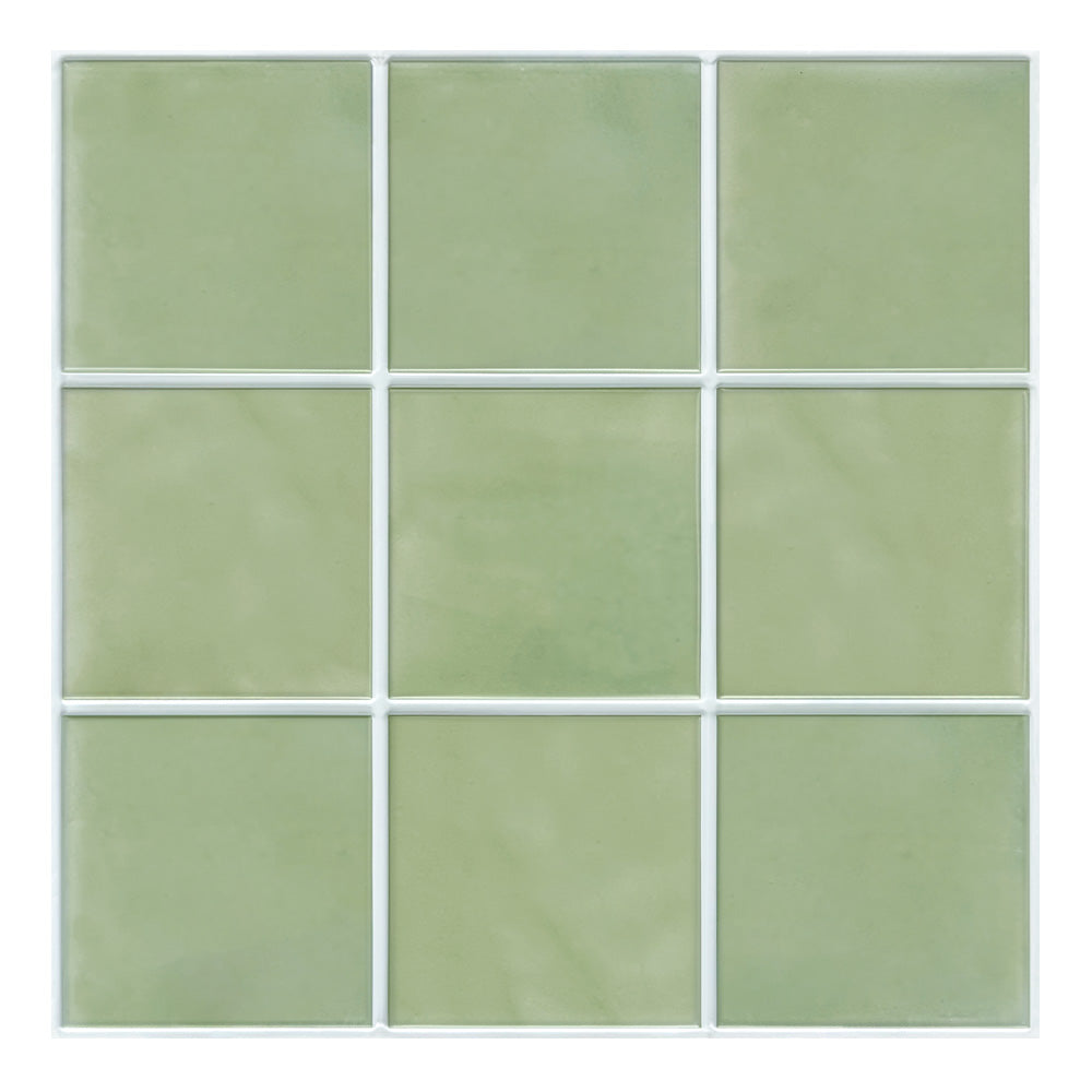 3D Sage Green Ceramic Square Peel and Stick Wall Tile