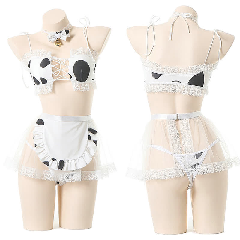 Cow Pattern Print Lace Bikini Lingerie Set