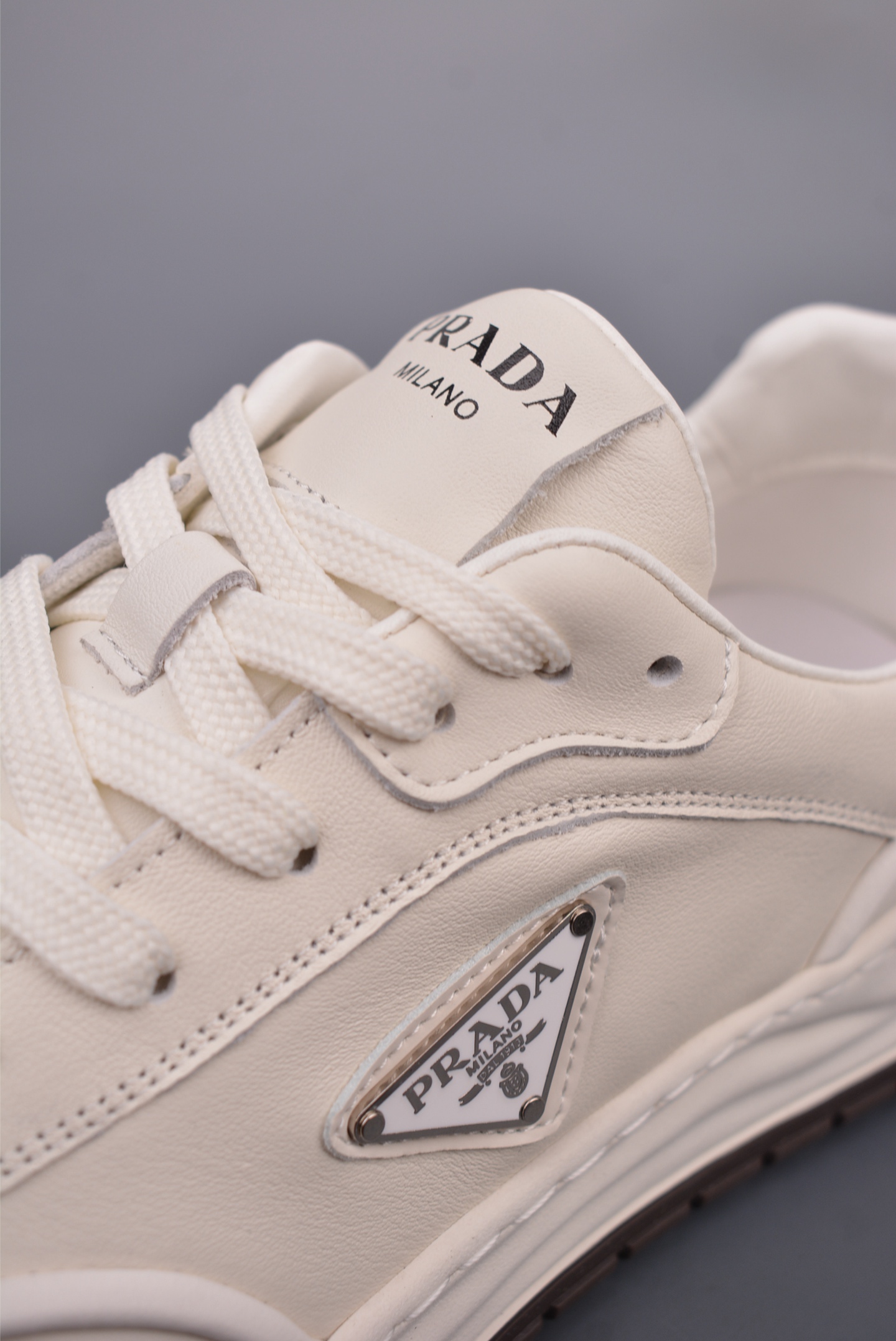 Prada PRAX 02 Triangle Logo Leather Sneakers Casual Sports Shoes White Brown 3D989M_3LF5_FG000