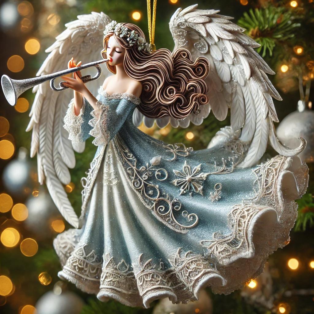 Whimsical Angel With Trumpet Xmas Tree Ornament