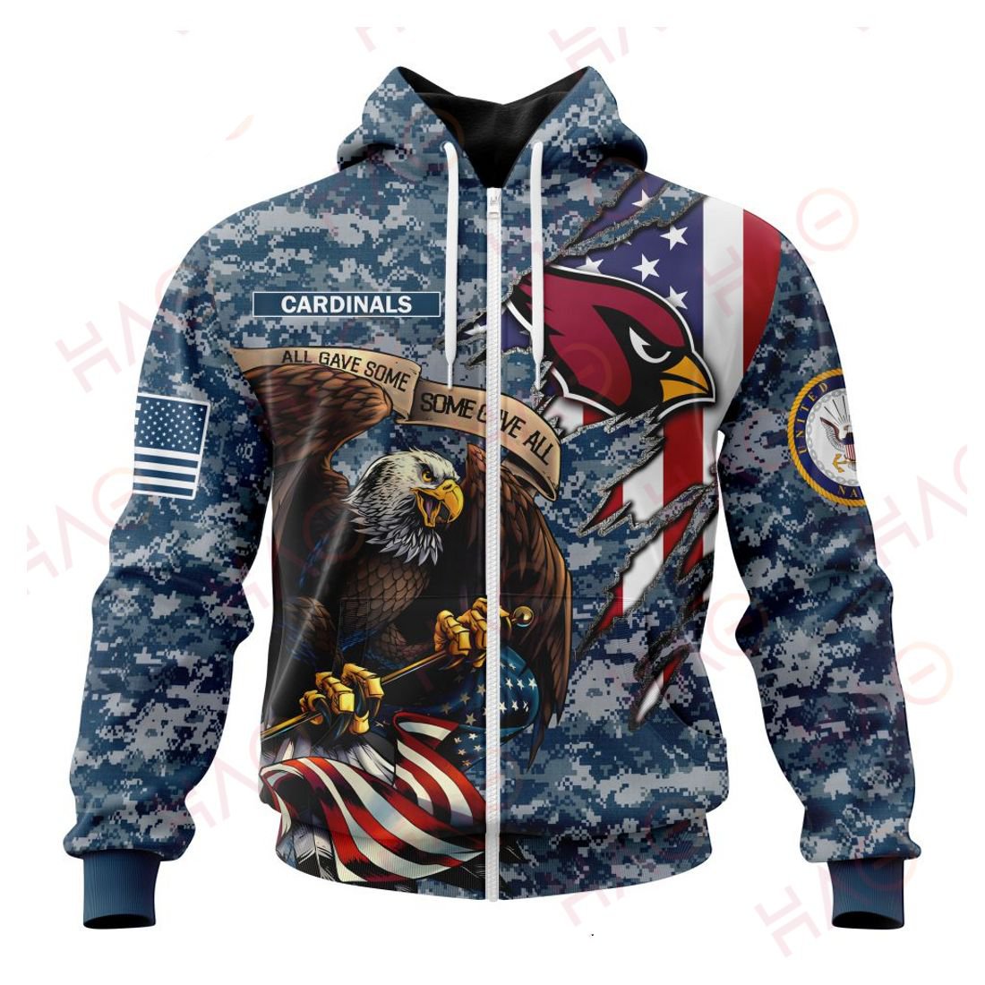 ARIZONA CARDINALS 3D HOODIE US NAVY VETERANS