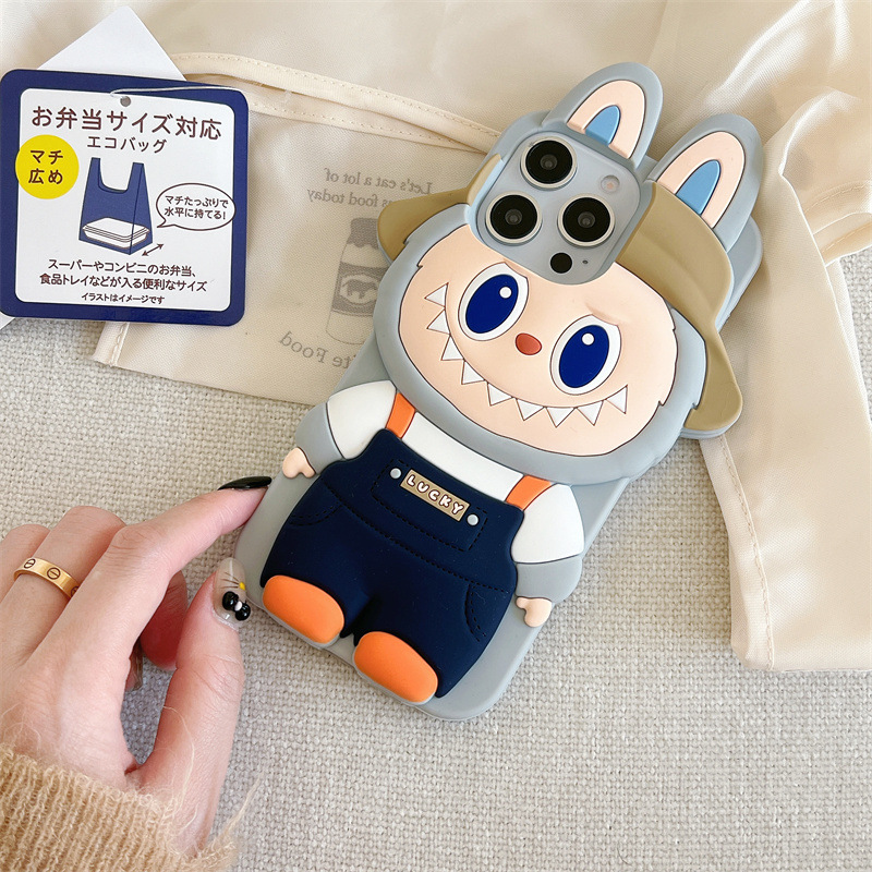 Labubu cartoon 3D hat phone case for iPhone