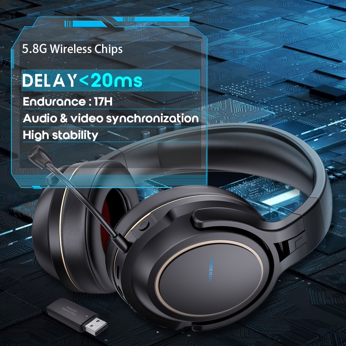NUBWO Noise Cancelling Wireless Gaming Headset 5.8G For PS5,PS4,PC G01 Black