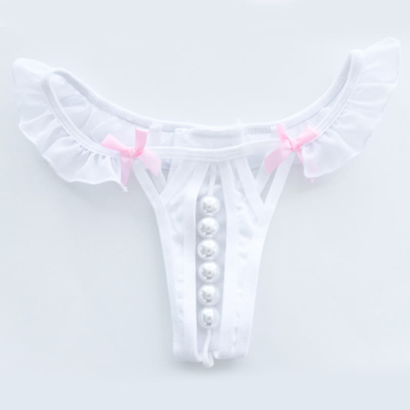 Pearl Decor Rabbit Tail Fuzzy Ball G-string G-String