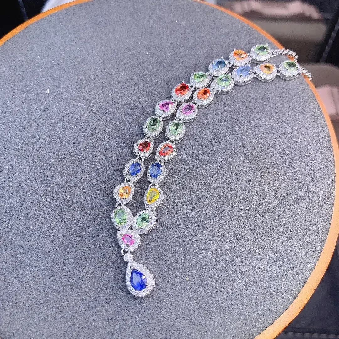 925 Sterling silver natural color sapphire necklace Jewelry Fire color good beauty women's luxury jewelry certified boutique