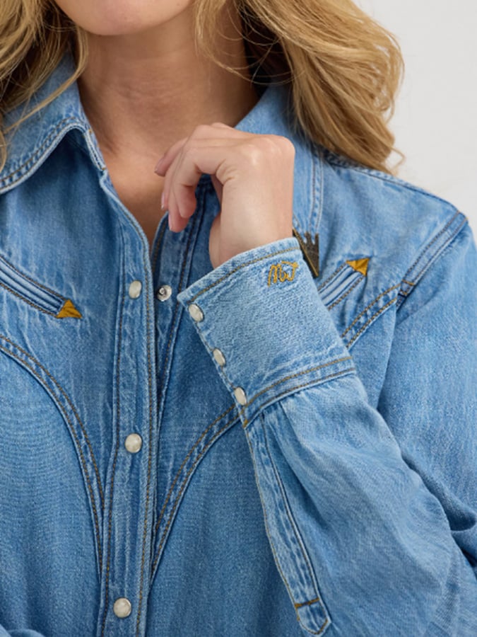 Women's Vintage Western Art Print Casual Linen Shirt