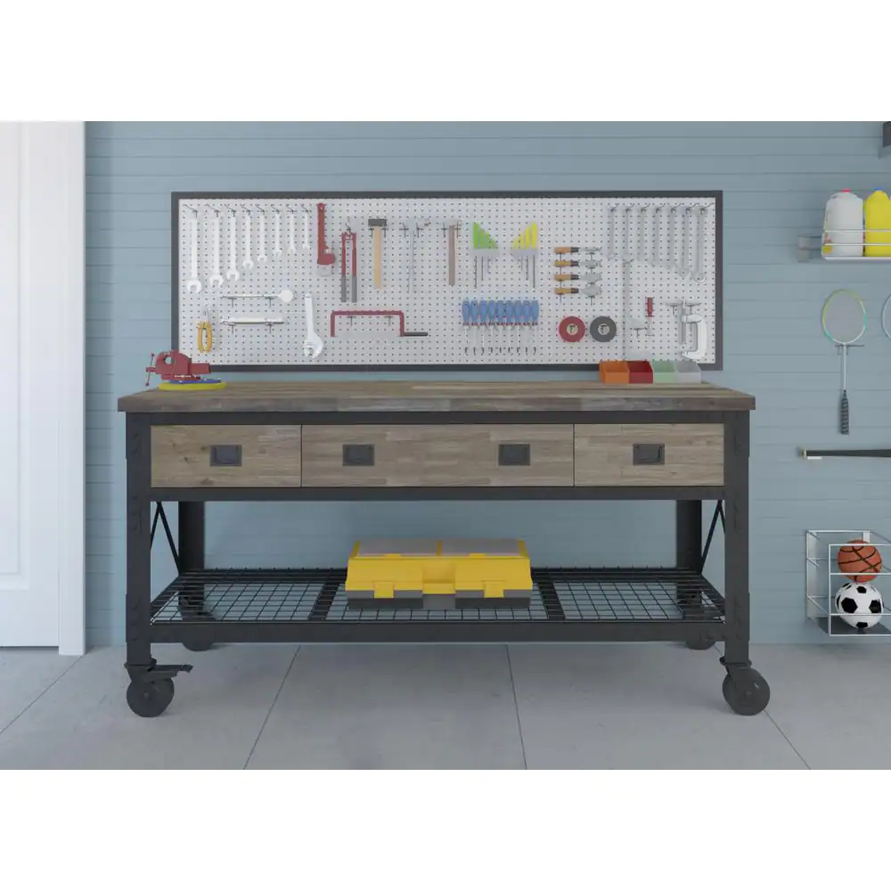 3-Drawers Rolling Industrial Mobile Workbench Cabinet and Wood Top