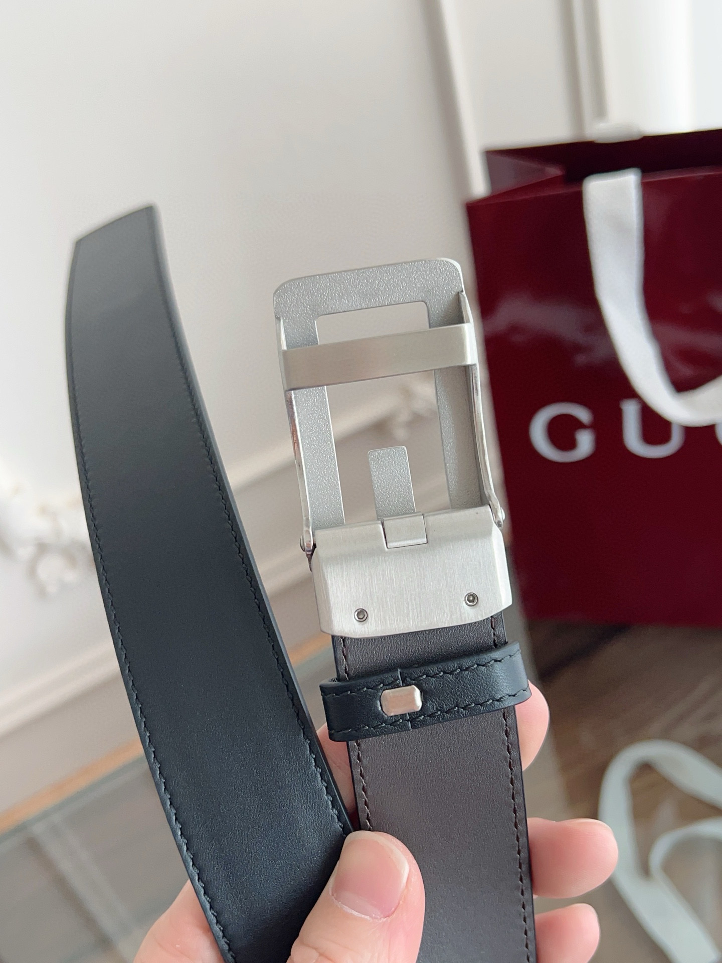 Gucci automatic smooth buckle double-sided cowhide belt width 3.5cm