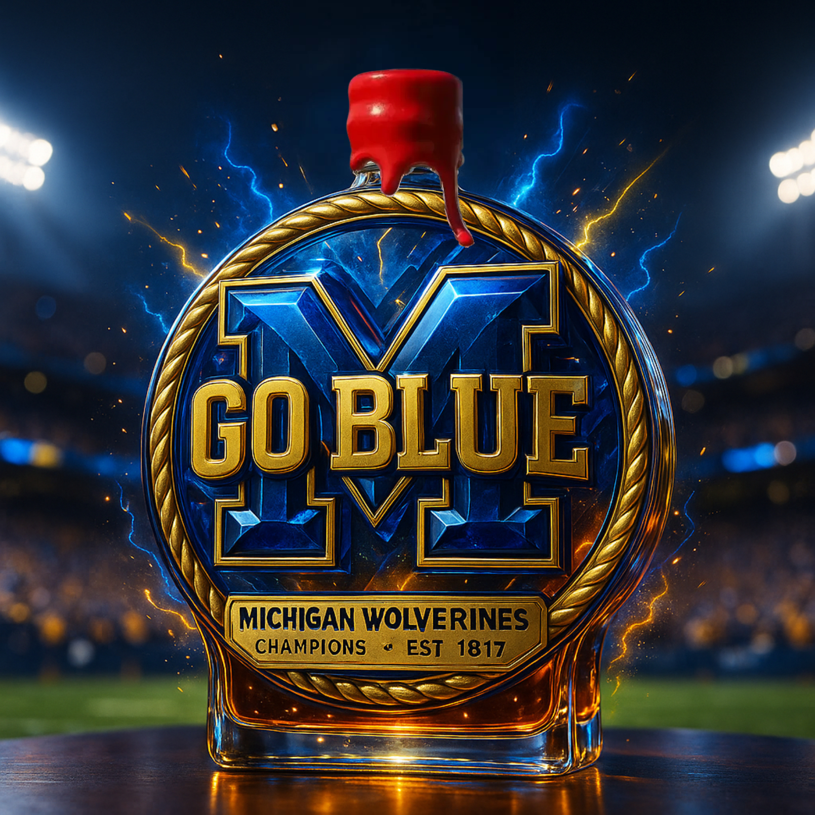 University of Michigan Wolverines Commemorative Whiskey Bottle