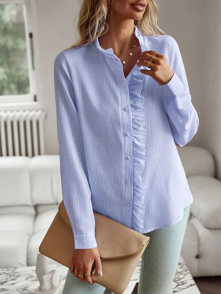 ⏰LAST DAY - HALF PRICE💥Striped Ruffled Textured Long Sleeves Button Down Shirts