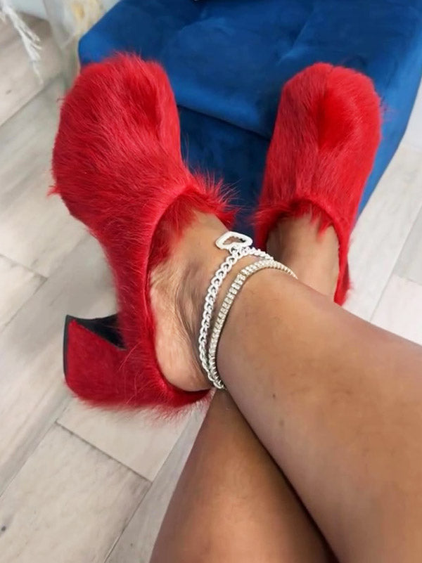 Fur Slip-On Platfom Heels