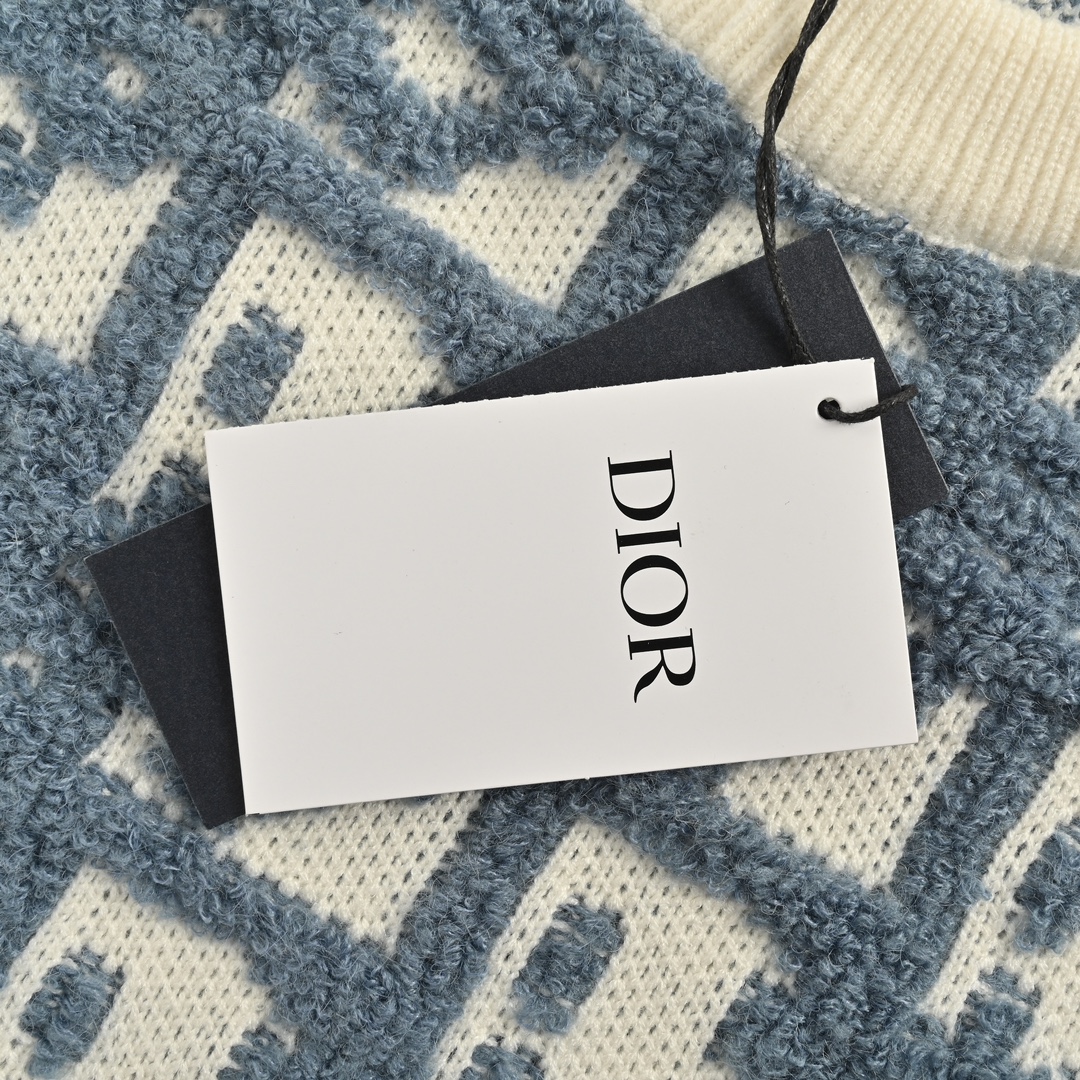 Dior 24Fw heavy-duty all-over CD jacquard sleeve shoulder oblique zipper sweater