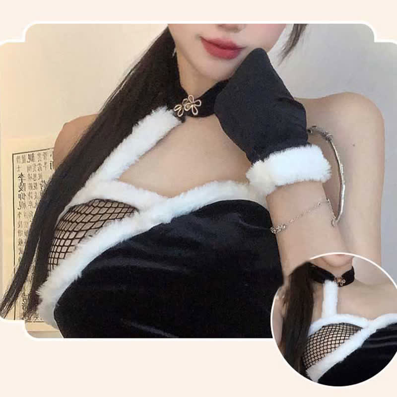 Christmas Hollow Out Cheongsam Lingerie Dress