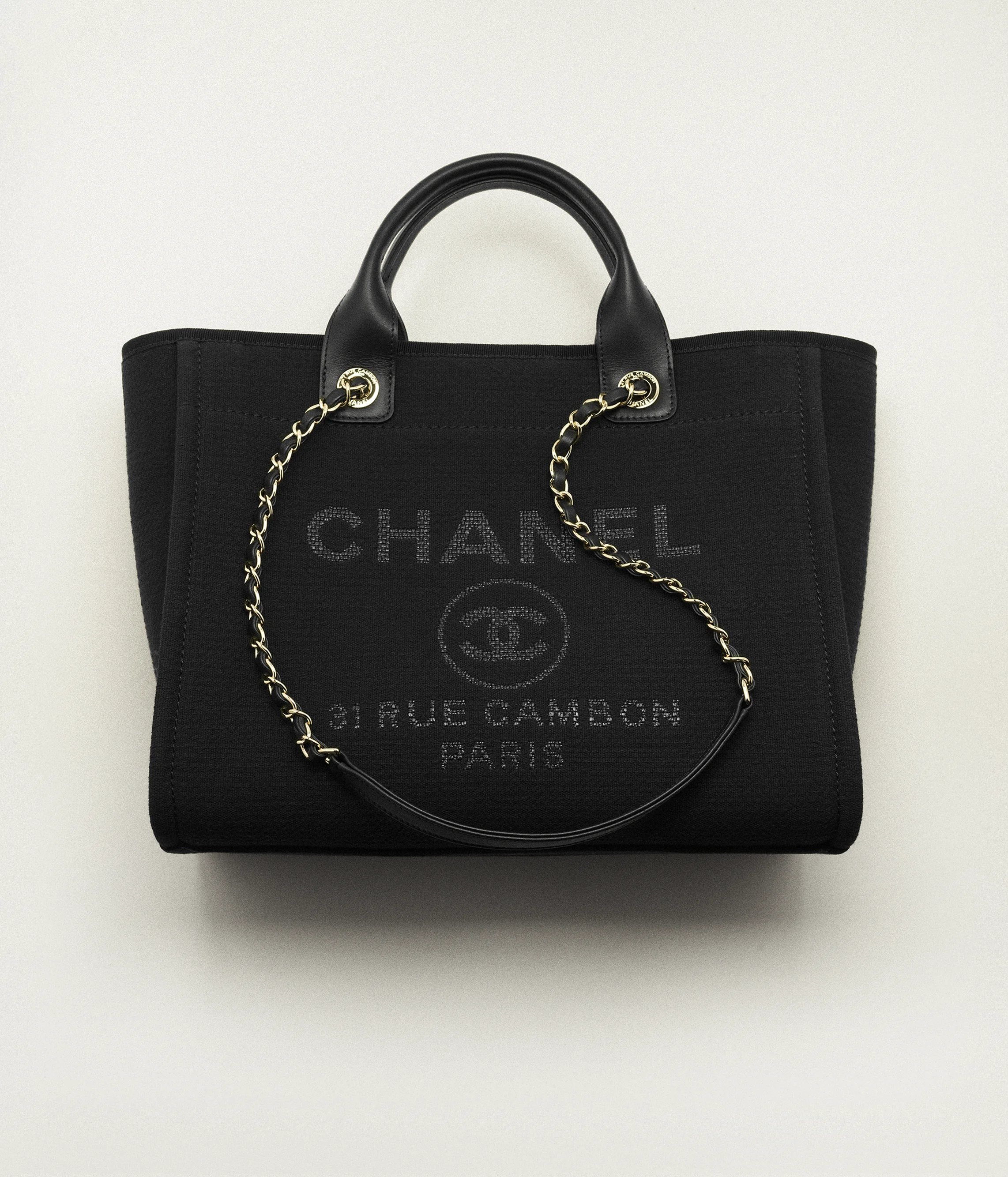 Chanel Shopping Bag Canvas & Gold-Tone Metal Black